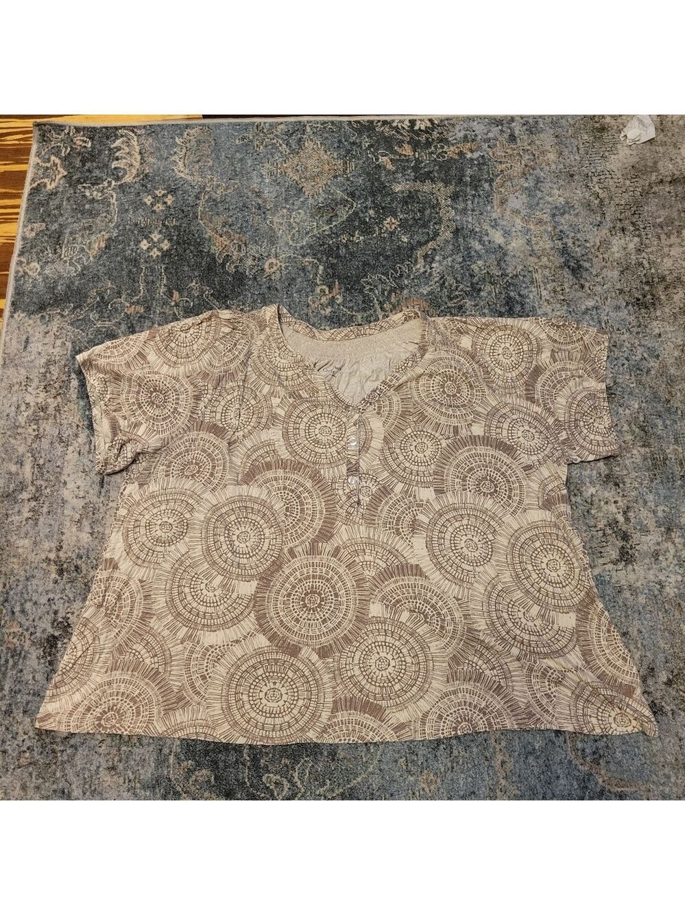 Croft & Barrow Beige and Brown Patterned Blouse Size 1X